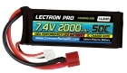 Lectron Pro 7.4V 2000mAh 50C Lipo Battery with Deans-type Connector for 1/16 & 1/18 Scale Cars & Trucks, Mid-size Foamies